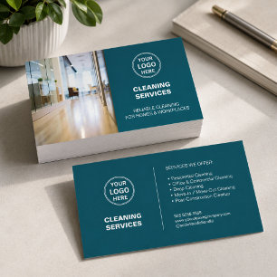 Tarjeta De Visita Servicios de Limpieza Modernos Logotipo Foto Verde