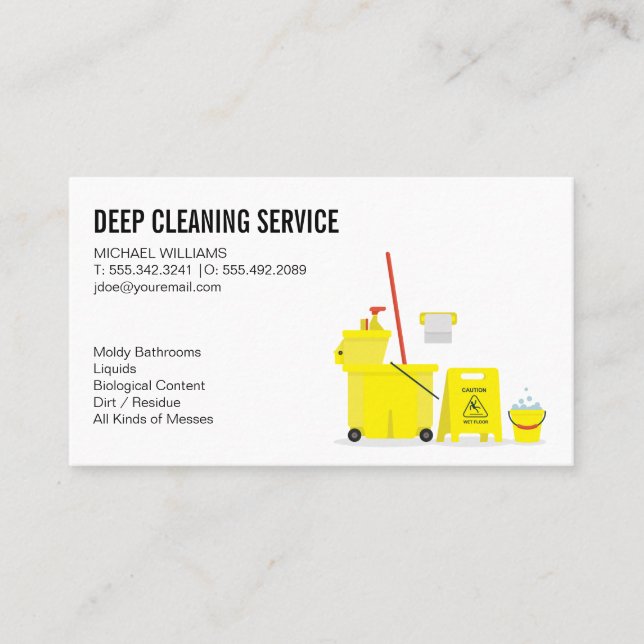 Tarjeta De Visita Servicios de limpieza | Mop y Bucket (Anverso)