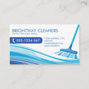 Tarjeta De Visita Servicios de Limpieza Profesional Escoba Azul