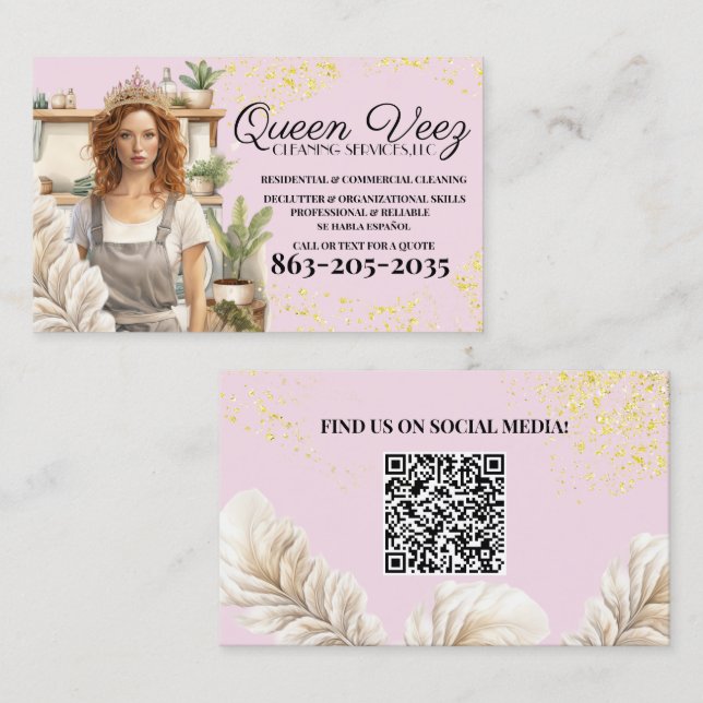 Tarjeta De Visita Servicios de Limpieza Profesional Mujer (Anverso / Reverso)