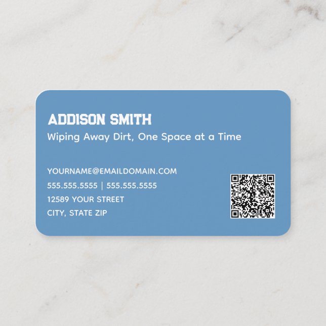 Tarjeta De Visita Servicios de limpieza QR Blue (Reverso)