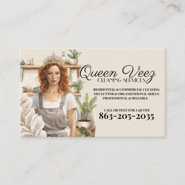 Tarjeta De Visita Servicios de limpieza Queen Veez (Anverso)