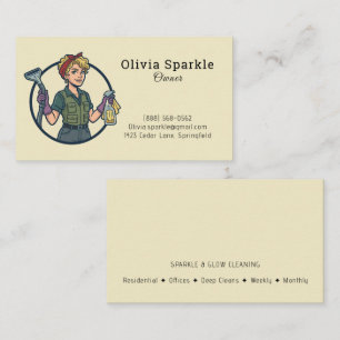 Tarjeta De Visita Servicios de limpieza retro elegantes para emplead