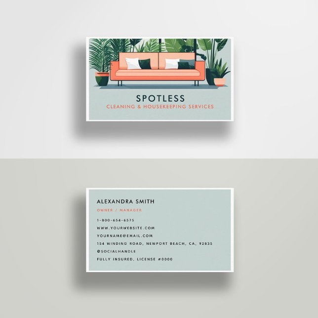 Tarjeta De Visita Servicios de limpieza Servicio de limpieza Moda Re (cleaning housekeeper janitorial business card retro vintage elegant modern chic simple minimal)