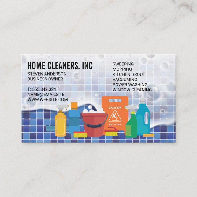 Tarjeta De Visita Servicios de limpieza | Servicio Maid | Suds de ja (Anverso)