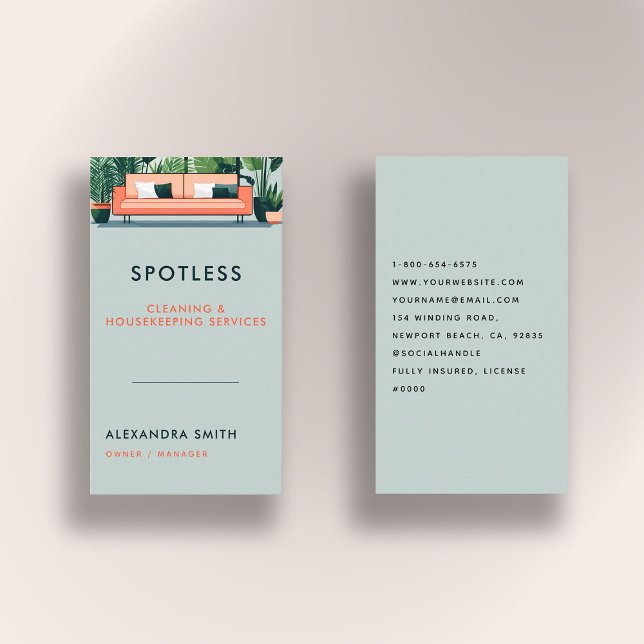 Tarjeta De Visita Servicios de limpieza Servicios de limpieza Retro  (cleaning housekeeper janitorial business card retro vintage elegant modern chic simple minimalist)
