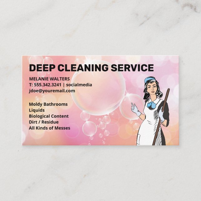 Tarjeta De Visita Servicios de limpieza | Soap Bubbles | Maid más li (Anverso)