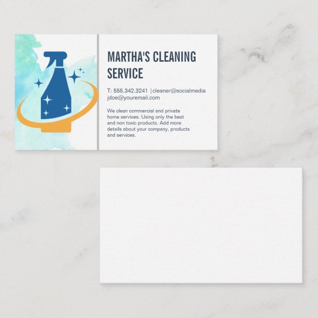 Tarjeta De Visita Servicios de limpieza | Spray más limpio (Anverso / Reverso)