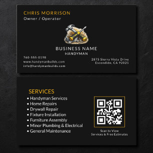Tarjeta De Visita Servicios de Mano de Obra Negra Código QR