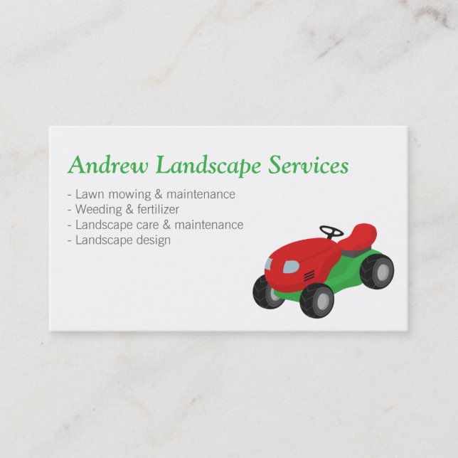 Tarjeta De Visita Servicios de mantenimiento de paisajismo, Tractor  (Anverso)