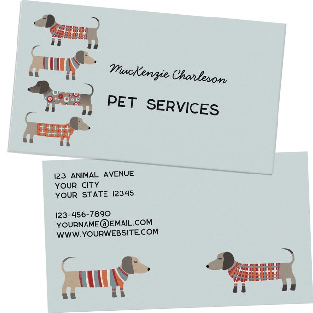 Tarjeta De Visita Servicios de Mascota de perros de Dachshund (Dachshund Wiener Sausage Dog pet animal services custom business cards)