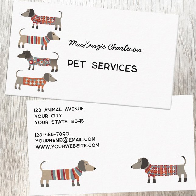Tarjeta De Visita Servicios de Mascota de perros de Dachshund (Dachshund Wiener Sausage Dog pet animal services custom business cards)