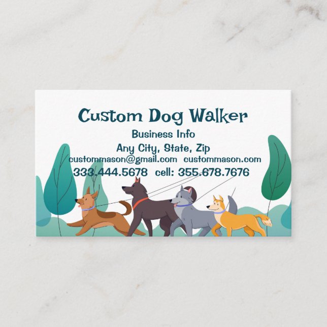 Tarjeta De Visita Servicios de Mascotas de caminantes de perros (Anverso)