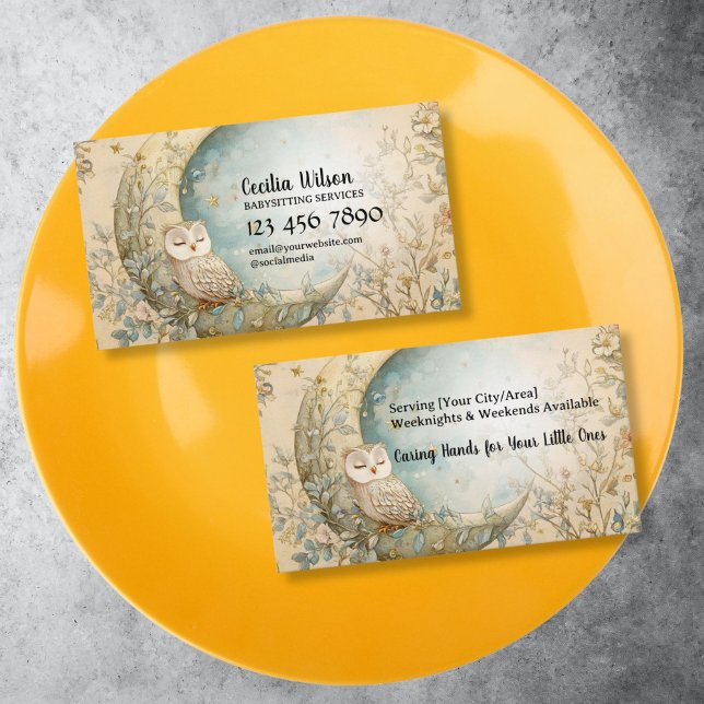 Tarjeta De Visita Servicios de niñera, niñera, niñera, cuidado infan (cute little owl babysitting business card)