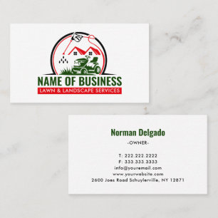 Tarjeta De Visita Servicios de Paisajismo Lawn Mower Rojo Verde