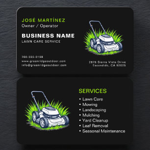 Tarjeta De Visita Servicios de Paisajismo y Césped Verde Negro