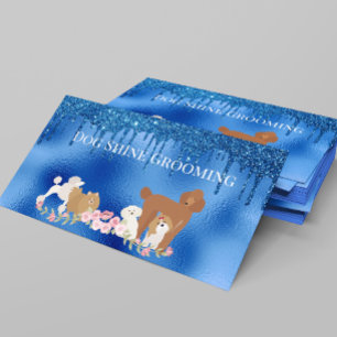 Tarjeta De Visita Servicios de Peluquería Canina Blue Dog Glitter