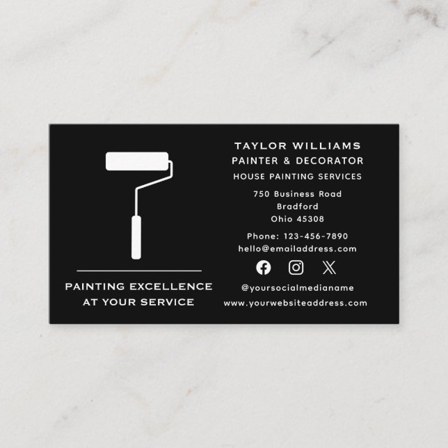 Tarjeta De Visita Servicios de pintura de Roller House Paint en los  (Anverso)
