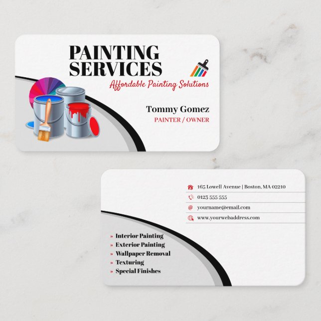 Tarjeta De Visita Servicios de pintura | Pintar rollos (Anverso / Reverso)
