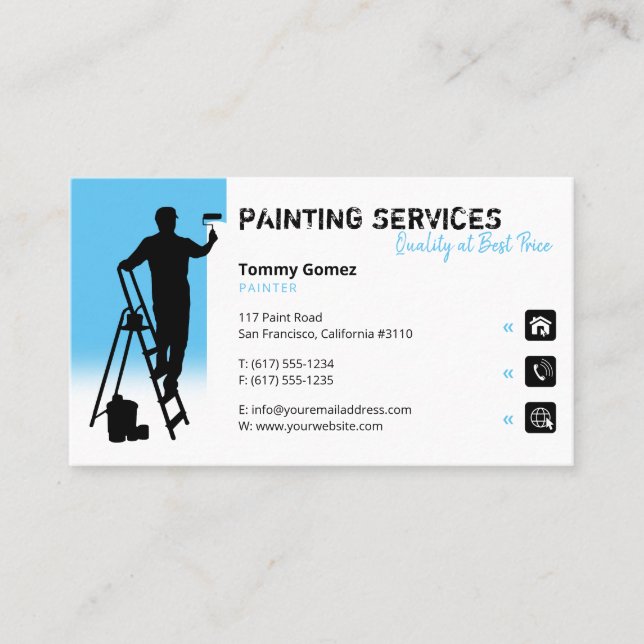 Tarjeta De Visita Servicios de pintura | Pintor azul cielo en el tra (Anverso)