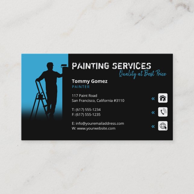 Tarjeta De Visita Servicios de pintura | Pintor en el trabajo (Anverso)