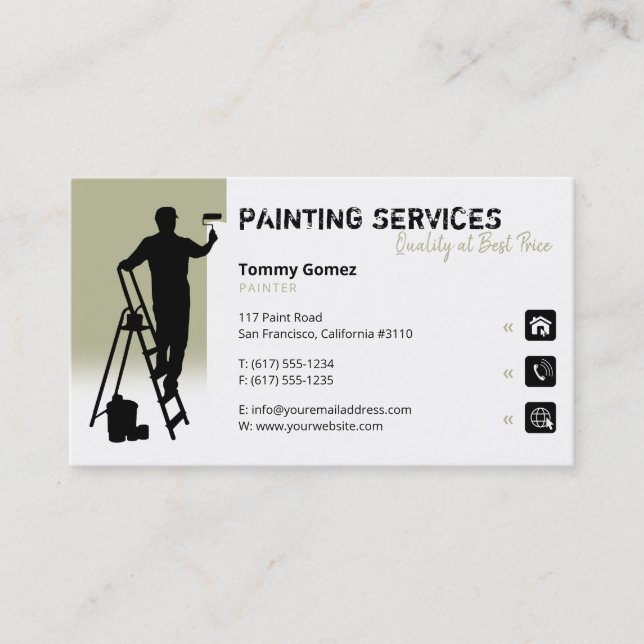 Tarjeta De Visita Servicios de pintura | Pintor en el trabajo (Anverso)