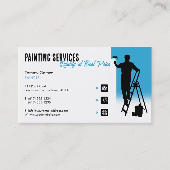 Tarjeta De Visita Servicios de pintura | Pintor en el trabajo (Anverso)