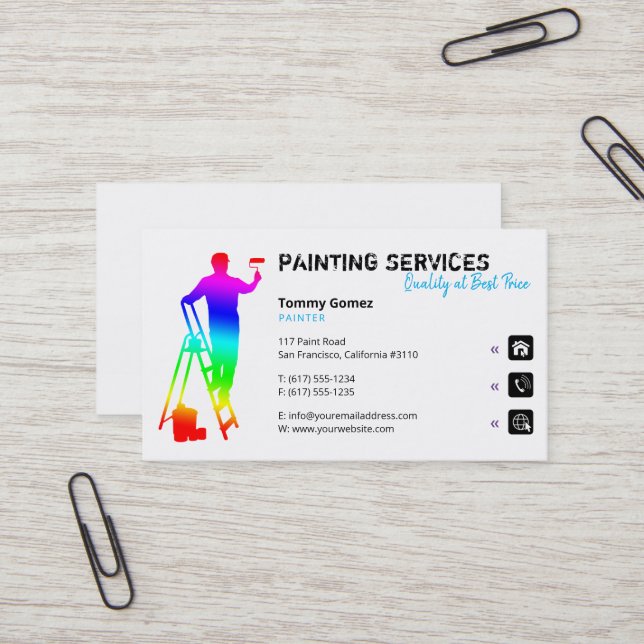 Tarjeta De Visita Servicios de pintura | Pintor en el trabajo (Anverso/Reverso In Situ)
