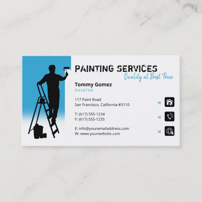 Tarjeta De Visita Servicios de pintura | Pintor en el trabajo (Anverso)