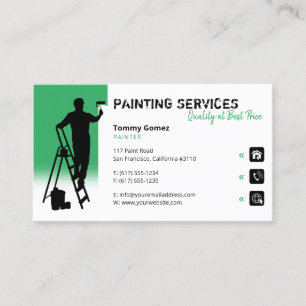 Tarjeta De Visita Servicios de pintura   Pintor en el trabajo verde