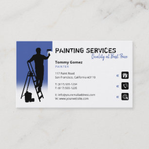 Tarjeta De Visita Servicios de pintura   Pintor medio de trabajo azu