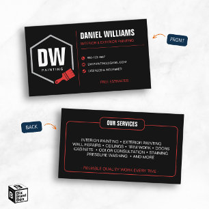 Tarjeta De Visita Servicios de Pintura Profesional Negro Rojo
