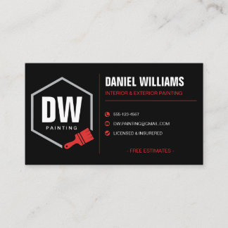 Tarjeta De Visita Servicios de Pintura Profesional Negro Rojo