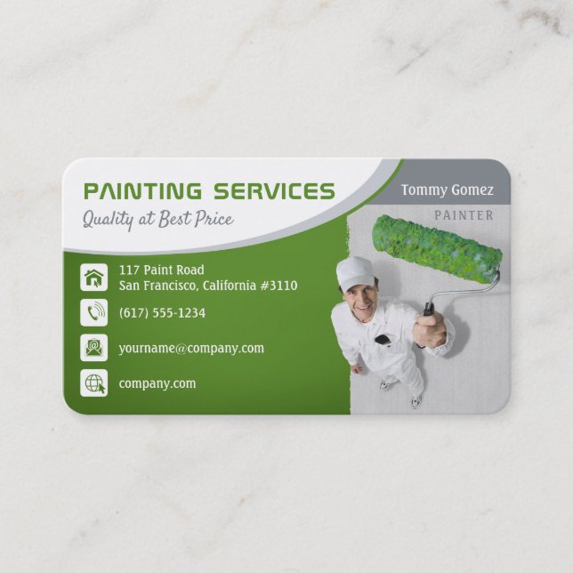 Tarjeta De Visita Servicios de pintura | Verde de calidad (Anverso)