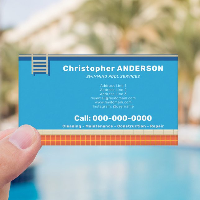 Tarjeta De Visita Servicios De Piscina (Swimming Pool Services Business Card)