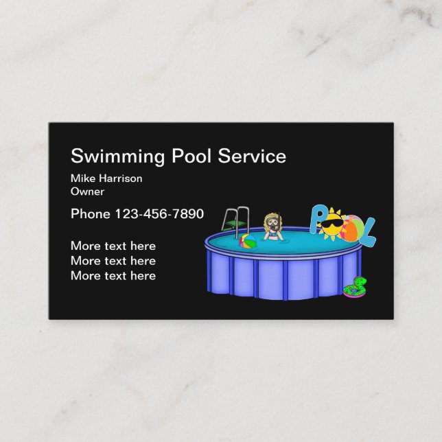 Tarjeta De Visita Servicios de Piscina SImple (Anverso)