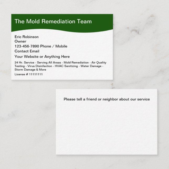 Tarjeta De Visita Servicios De Remediación De Daños De Molde Y Torme (Anverso / Reverso)