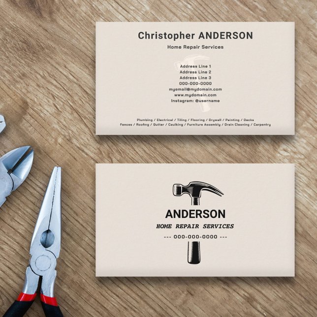 Tarjeta De Visita Servicios de reparación de martillo y hogar (Hammer & Home Repair Services Business Card)