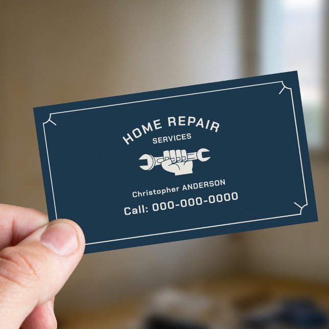Tarjeta De Visita Servicios de reparación en el hogar azul (Home Repair Services Blue Business Card)