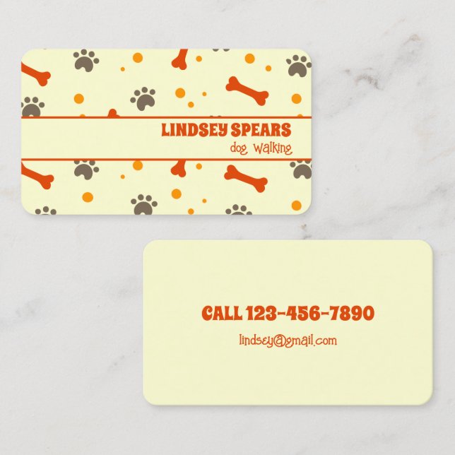 Tarjeta De Visita Servicios de sentados para Mascotas que caminan po (Anverso / Reverso)