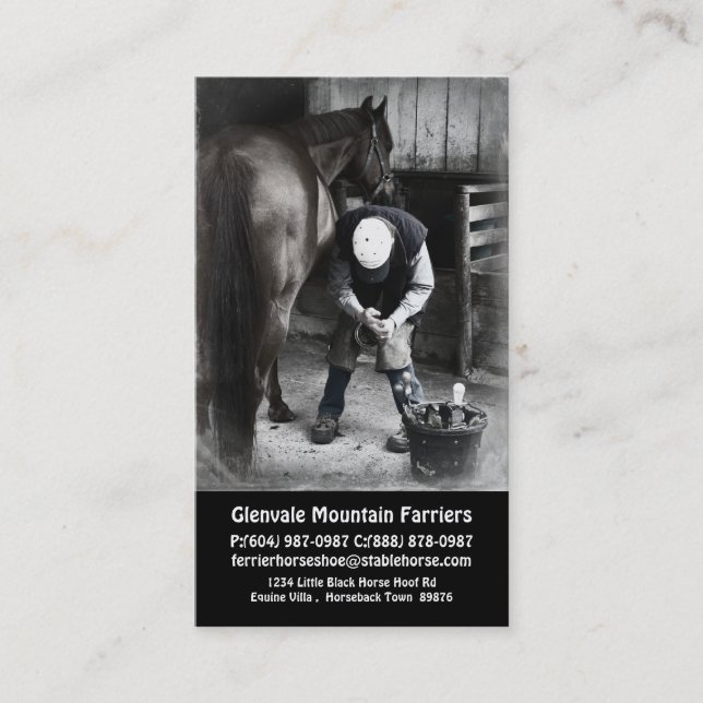 Tarjeta De Visita Servicios del herrador del caballo - ajuste y (Anverso)