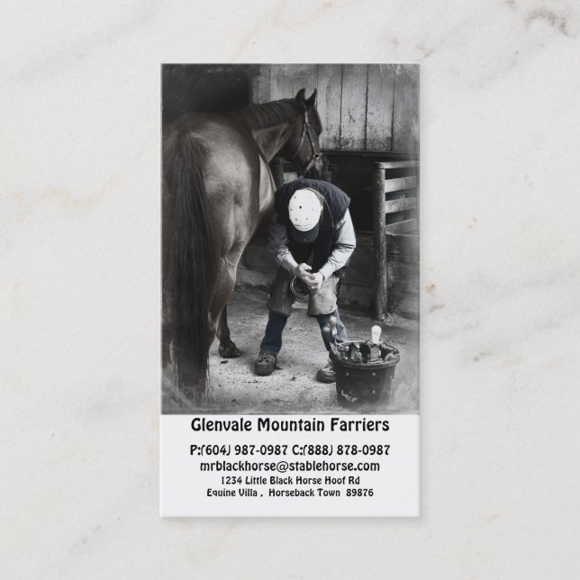 Tarjeta De Visita Servicios del herrador del caballo - ajuste y (Anverso)