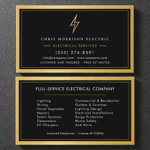 Tarjeta De Visita Servicios Eléctricos de Lujo Oro Negro