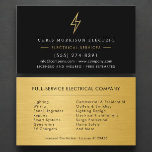 Tarjeta De Visita Servicios Eléctricos Electricista Oro Metálico