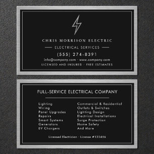 Tarjeta De Visita Servicios Eléctricos Silver & Black Electricista