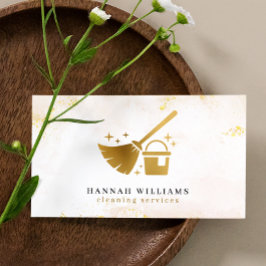 Tarjeta De Visita Servicios Elegantes De Limpieza De Mármol De Oro