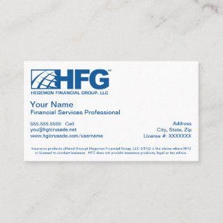 Tarjeta De Visita Servicios financieros de HFG profesionales