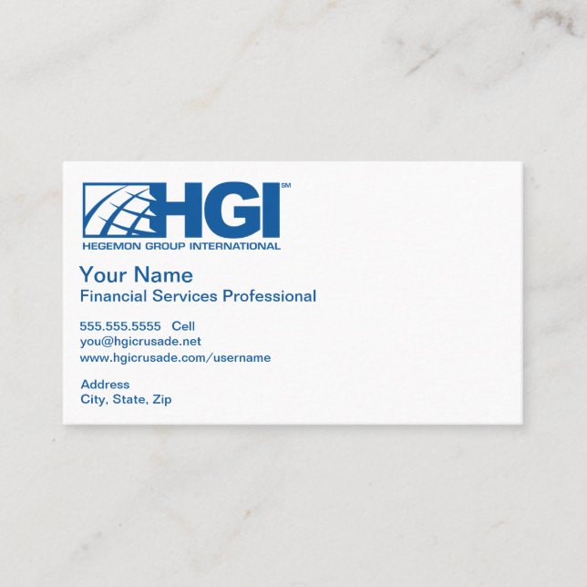 Tarjeta De Visita Servicios financieros de HGI profesionales (Anverso)