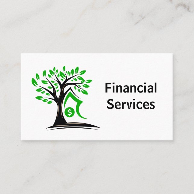 Tarjeta De Visita Servicios financieros | Logotipo de árbol del dóla (Anverso)