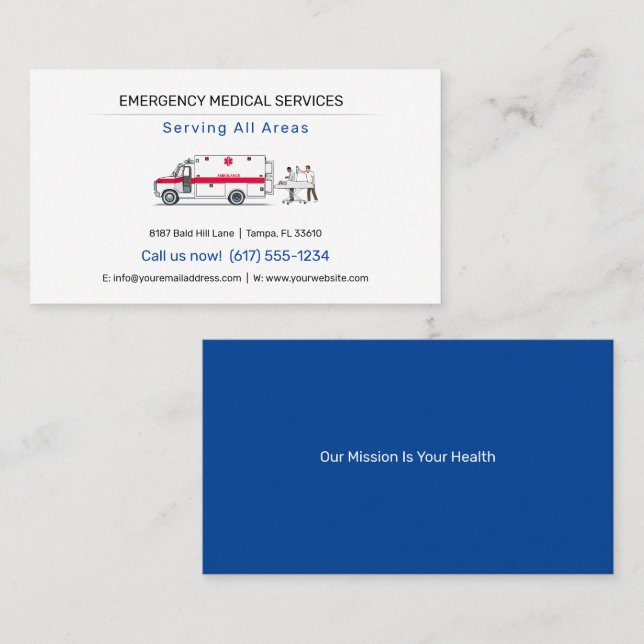 Tarjeta De Visita Servicios médicos de emergencia | Ambulancia (Anverso / Reverso)